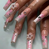 Babalal Long Press On Nails Coffin Fake Nails White Glue On Nails Acrylic Nails Ballerina Stick On Nails For Women And Girls 24P