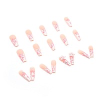 Babalal Long Press On Nails Coffin Fake Nails White Glue On Nails Acrylic Nails Ballerina Stick On Nails For Women And Girls 24P