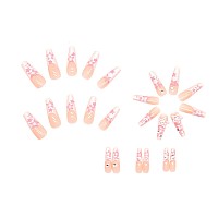 Babalal Long Press On Nails Coffin Fake Nails White Glue On Nails Acrylic Nails Ballerina Stick On Nails For Women And Girls 24P