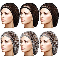 6 Pieces Hair Net Snoods For Women Sleeping Mesh Soft Rayon Knit Crochet Hairnet Long Short Curls Hair Cover Accessory Black G