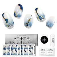 Adora Couture Semi Cured Gel Nail Strips Fall 20Pcs Uv Gel Nail Stickers With Uv Light Gold Foil Gradient Blue Nail Wrap F