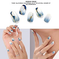 Adora Couture Semi Cured Gel Nail Strips Fall 20Pcs Uv Gel Nail Stickers With Uv Light Gold Foil Gradient Blue Nail Wrap F