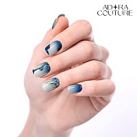 Adora Couture Semi Cured Gel Nail Strips Fall 20Pcs Uv Gel Nail Stickers With Uv Light Gold Foil Gradient Blue Nail Wrap F