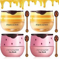 4Pcs Strawberry Honey Lip Balm Vitamin E Moisturizing Propolis Sleeping Lip Mask Effective Reduces Lip Lines Prevention Dry