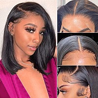 Hoacon 14Inch Bob Wig Human Hair 13X4 Bob Lace Front Wigs For Black Women 180 Density Straight Bob Wig Hd Transparent Lace Fron