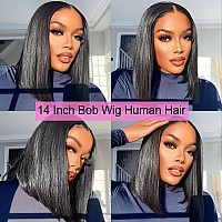 Hoacon 14Inch Bob Wig Human Hair 13X4 Bob Lace Front Wigs For Black Women 180 Density Straight Bob Wig Hd Transparent Lace Fron