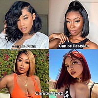 Hoacon 14Inch Bob Wig Human Hair 13X4 Bob Lace Front Wigs For Black Women 180 Density Straight Bob Wig Hd Transparent Lace Fron