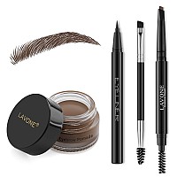 LAVONE Eyebrow Stamp Pencil Kit for Eyebrows, Makeup Brow Stamp Trio Kit with Waterproof Eyebrow Pencil, Eyeliner, Eyebrow Pomade, and Dual-ended Eyebrow Brush - Dark Brown