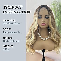 Halcyon Long Ombre Blonde Wavy Wig For Women 26 Inch Curly Wavy Wig Middle Part Synthetic Wavy Wig Natural Looking Heat Resistan