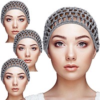 4 Pieces Mesh Crochet Hair Net Rayon Knit Snood Hat Thick Short Women Hairnet Snoods Cover Ornament For Sleeping Gray