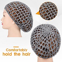 4 Pieces Mesh Crochet Hair Net Rayon Knit Snood Hat Thick Short Women Hairnet Snoods Cover Ornament For Sleeping Gray