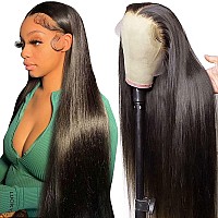 32 Inch 13x6 Lace Front Wigs Human Hair Pre Plucked,HD Transparent Straight Lace Front Wigs Human Hair Wigs with Baby Hair Bleached Knots 180% Density Wigs for Black Women Glueless Wigs