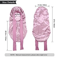 AWAYTR Long Satin Bonnet for Women - Double Layer Elastic Silk Bonnet for Braids Hair Sleeping Cap with Tie Band (Rose Gold)