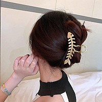 Metal Hair Claw Clip Fish Bone Hairpins Fishbone Gold Hair Claws Acrylic Fashion Punk Style Barrettes For Women Large Hair Clips