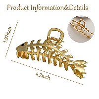 Metal Hair Claw Clip Fish Bone Hairpins Fishbone Gold Hair Claws Acrylic Fashion Punk Style Barrettes For Women Large Hair Clips