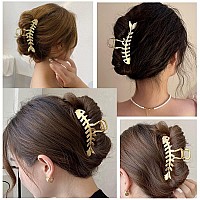 Metal Hair Claw Clip Fish Bone Hairpins Fishbone Gold Hair Claws Acrylic Fashion Punk Style Barrettes For Women Large Hair Clips