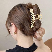 Metal Hair Claw Clip Fish Bone Hairpins Fishbone Gold Hair Claws Acrylic Fashion Punk Style Barrettes For Women Large Hair Clips