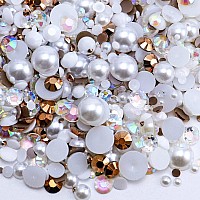 Briskbloom 60G Mix Flatback Pearls And Rhinestones For Crafts 3620Pcs Pearl Rhinestones For Nails Face Art Tumblers Flatback R