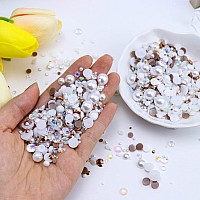 Briskbloom 60G Mix Flatback Pearls And Rhinestones For Crafts 3620Pcs Pearl Rhinestones For Nails Face Art Tumblers Flatback R