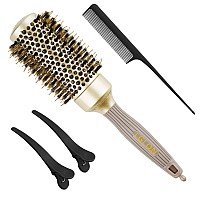 Lglqn Round Barrel Brush For Blow Drying With Boar Bristles Nano Thermal Ceramic Ionic Tech 17 Inch Gold