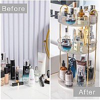 Invssene 360 Rotating Makeup Organizer Bathroom Make Up Spinning Holder Rack Large Capacity Cosmetics Storage Vanity Shelf Cou