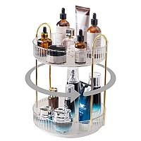 Invssene 360 Rotating Makeup Organizer Bathroom Make Up Spinning Holder Rack Large Capacity Cosmetics Storage Vanity Shelf Cou