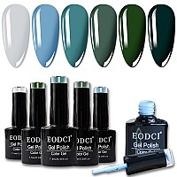 Eodci Blue Gel Nail Polish Set 6 Colors Forest Dark Green Navy Blue Nail Gel Polish Kit Light To Gray Soak Off Nail Art Salon D