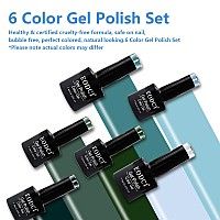 Eodci Blue Gel Nail Polish Set 6 Colors Forest Dark Green Navy Blue Nail Gel Polish Kit Light To Gray Soak Off Nail Art Salon D