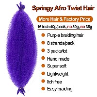 Marley Hair 16 Inch Springy Afro Twist Hair 3 Packs Purple Marley Twist Braiding Hair for butterfly Locs Pre Fluffed Spring Twist Hair Synthetic Afro Kinky Twist Braiding Hair Extensions (16 inch (Pack of 3), Purple)