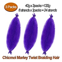 Marley Hair 16 Inch Springy Afro Twist Hair 3 Packs Purple Marley Twist Braiding Hair for butterfly Locs Pre Fluffed Spring Twist Hair Synthetic Afro Kinky Twist Braiding Hair Extensions (16 inch (Pack of 3), Purple)