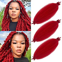 Marley Twist Braiding Hair Red, Cuban Twist Hair, Springy Afro Twist Hair 16 Inch, Red Curly Braiding Hair, 3 Packs Pre-Fluffed Spring Twist Hair Red Afro Kinky Braiding Hair Extension for Black Women (16 inch (Pack of 3), Red)