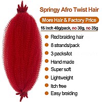 Marley Twist Braiding Hair Red, Cuban Twist Hair, Springy Afro Twist Hair 16 Inch, Red Curly Braiding Hair, 3 Packs Pre-Fluffed Spring Twist Hair Red Afro Kinky Braiding Hair Extension for Black Women (16 inch (Pack of 3), Red)