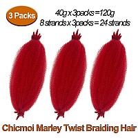 Marley Twist Braiding Hair Red, Cuban Twist Hair, Springy Afro Twist Hair 16 Inch, Red Curly Braiding Hair, 3 Packs Pre-Fluffed Spring Twist Hair Red Afro Kinky Braiding Hair Extension for Black Women (16 inch (Pack of 3), Red)