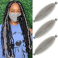 Pre-Fluffed Spring Twist Hair Gray Marley Twist Braiding Hair 16 Inch Springy Afro Twist Hair for Faux Locs Passion Twist Hair Distressed Butterfly Locs 3 Packs Grey Crochet Hair for Black Women (16 inch (Pack of 3), Gray)