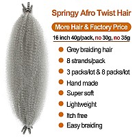 Pre-Fluffed Spring Twist Hair Gray Marley Twist Braiding Hair 16 Inch Springy Afro Twist Hair for Faux Locs Passion Twist Hair Distressed Butterfly Locs 3 Packs Grey Crochet Hair for Black Women (16 inch (Pack of 3), Gray)