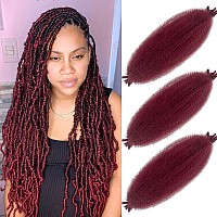 Springy Afro Twist Hair 16 Inch Burgundy Curly Braiding Hair 3 Packs Kinky Twist Hair for Braiding BUG Marley Twist Braiding Hair for Faux Locs and Passion Twist Crochet Hair(16 inch (Pack of 3), BUG)