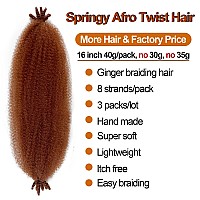 Marley Twist Braiding Hair 16 Inch Ginger Curly Braiding Hair 350 Springy Afro Twist Hair Red Copper Kinky Twist Hair for Braiding 3 Packs Cuban Twist Hair for Distressed Faux Locs (16 inch (Pack of 3), 350#)