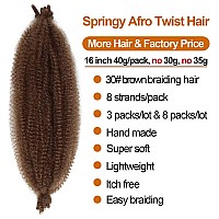 Springy Afro Twist Hair 16 Inch Cuban Twist Hair 30# Marley Twist Braiding Hair Soft Afro Twist Hair Synthetic Kinky Curly Brown Braiding hair Extensions for Distressed Faux Locs (16 inch (Pack of 3), 30#)