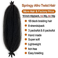 Marley Twist Braiding Hair 16 Inch Springy Afro Twist Hair 3 Packs Kinky Twist Hair for Braiding Pre Fluffed Spring Twist Hair Synthetic Curly Braiding Hair Extensions for Black Women (16 inch (Pack of 3), 1B)