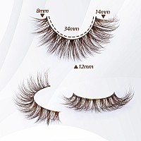 Ruairie Brown Lashes Natural Look False Eyelashes Cat Eye Natural Lashes Clear Band 14MM Fluffy Wispy False Lashes Strip 10 Pairs