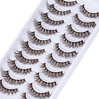 Ruairie Brown Lashes Natural Look False Eyelashes Cat Eye Natural Lashes Clear Band 14MM Fluffy Wispy False Lashes Strip 10 Pairs