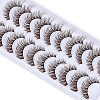 Ruairie Brown Lashes Natural Look False Eyelashes Cat Eye Natural Lashes Clear Band 14MM Fluffy Wispy False Lashes Strip 10 Pairs