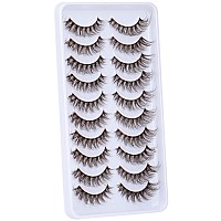 Ruairie Brown Lashes Natural Look False Eyelashes Cat Eye Natural Lashes Clear Band 14MM Fluffy Wispy False Lashes Strip 10 Pairs