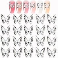 Kachimoo Silver Butterfly Nail Charms 20Pcs Butterfly Nail Charms Butterfly Charms For Acrylic Nails Diy Craft Nail Art Accessor