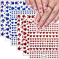 6 Sheets Heart Nail Art Stickers Valentines Day Nail Decals 3D Selfadhesive Nail Art Supplies Blue Red Love Heart Rabbit Nail