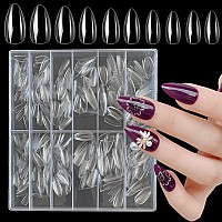 Addfavor 600Pcs Almond Nail Tips Medium Length Clear Full Cover Soft Gel X False Nail Tips 12 Sizes For Acrylic Nailextension G