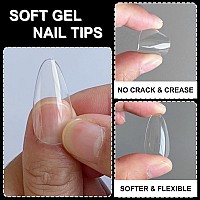 Addfavor 600Pcs Almond Nail Tips Medium Length Clear Full Cover Soft Gel X False Nail Tips 12 Sizes For Acrylic Nailextension G