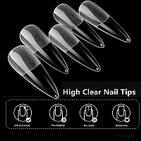 Addfavor 600Pcs Stiletto Gel X Nail Tips Long Clear Full Cover Stiletto Nail Tips Soft Gel Nail False Fake Nails 12 Sizes For Ac