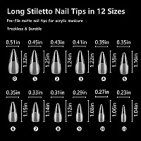 Addfavor 600Pcs Stiletto Gel X Nail Tips Long Clear Full Cover Stiletto Nail Tips Soft Gel Nail False Fake Nails 12 Sizes For Ac