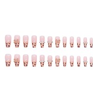 Mervf Coffin Press On Nails Long Fake Nails Brown French Tip Ballerina Glue On Nails With Rhinestones Bow Designs 24Pcs Glossy L